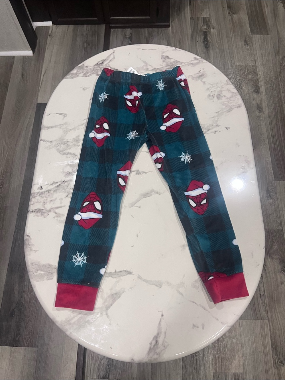 Men's Holiday Plaid Lounge Pants with Santa Spider Print - Teal/Red